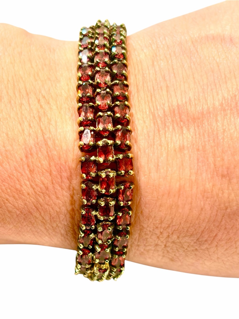 Vintage DBJ 925 Gold Vermeil Triple-Row Natural Garnet Tennis Bracelet – 7.25”